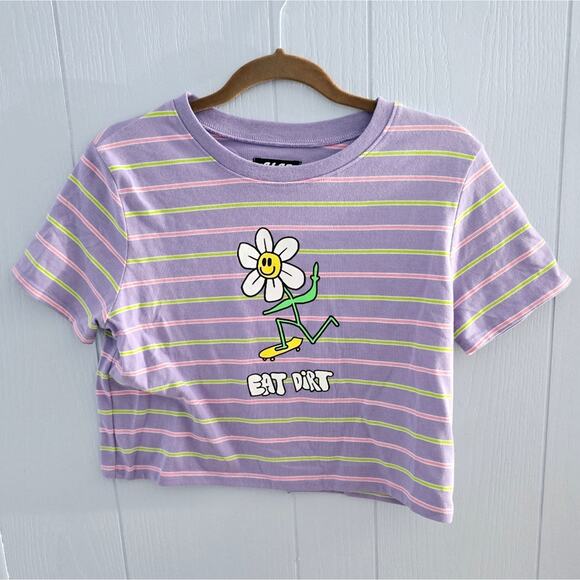 ALAB "Eat Dirt" Cropped Flower Skate Shirt Size Medium Stripes Y2K Skateboard - Picture 1 of 6
